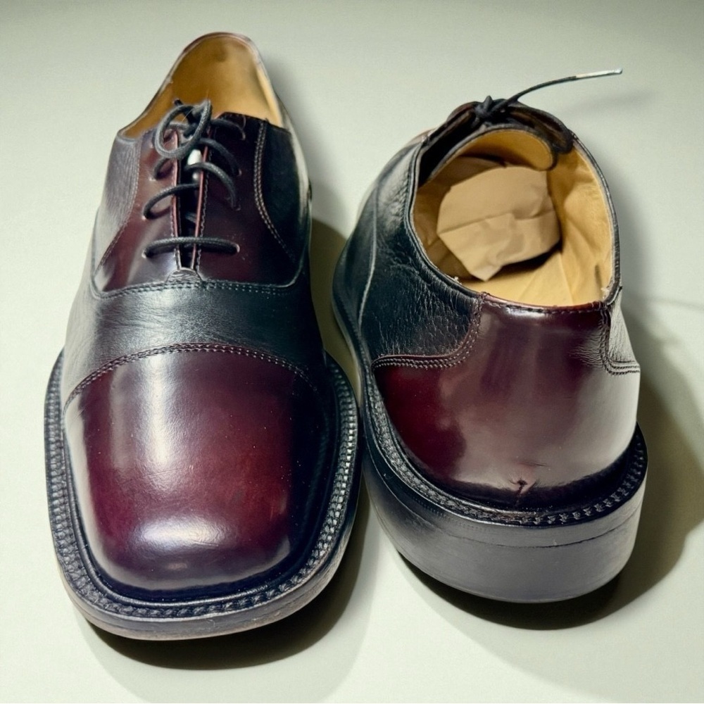 Barcelino Handmade Italian Leather Cap Toe Shoes Burgundy/Black |10M |Vero Cuoio